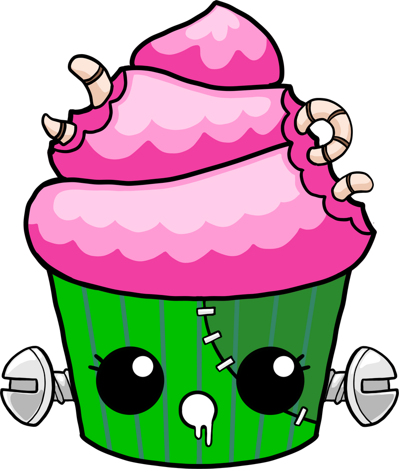 cute cartoon halloween cupcake zombie